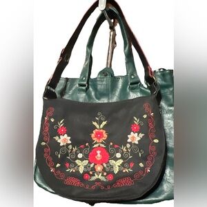 Embroidered Black Floral Tote Bag